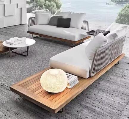 Guter Preis Hot Sale Außensofa mit Aluminiummaterialien und Seil Teakholztopf Online