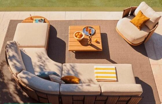 Good price Rope Aluminum Teak wood Patio Sofa Set Weather Resistant Gardens online