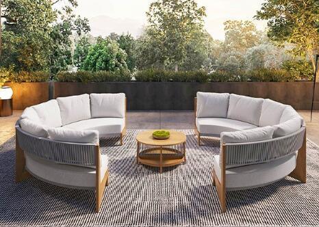 Good price Rope weaven Teak wood teak sofa set weather resistant round shape online