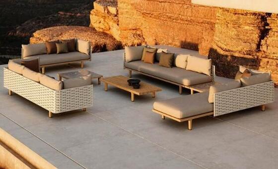 Guter Preis Teakholz Aluminium Seil Garten Sofagarnitur Schwamm hoher Dichte Online