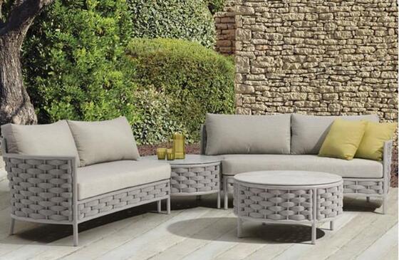 Guter Preis Aluminium Breite Flachseile Gartensofa Set hohe Dichte Schwamm Online