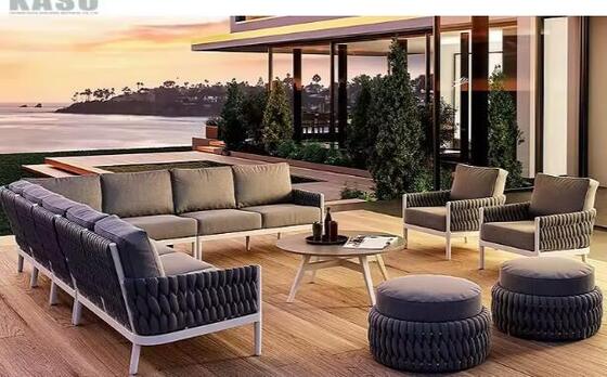 Guter Preis Luxuriöse Outdoor-Möbel mit Aluminiumrahmen, UV-beständigem Geflecht, Seil-Armlehnstuhl, Gartenstuhl, Terrassenmöbel, Sofagarnitur Online