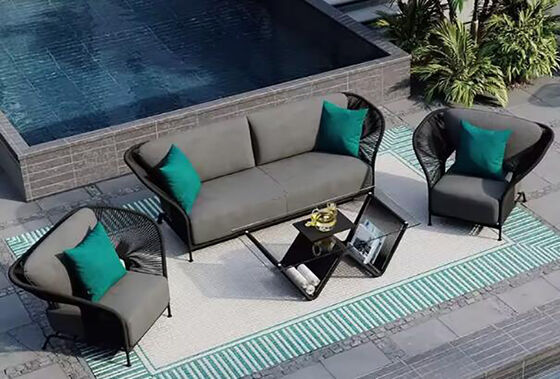 Good price Rope-Woven Modern Aluminum Outdoor Villa & Park Furniture Set Eco-Friendly Garden Sofa & Chairs Cushions Coffee Table online