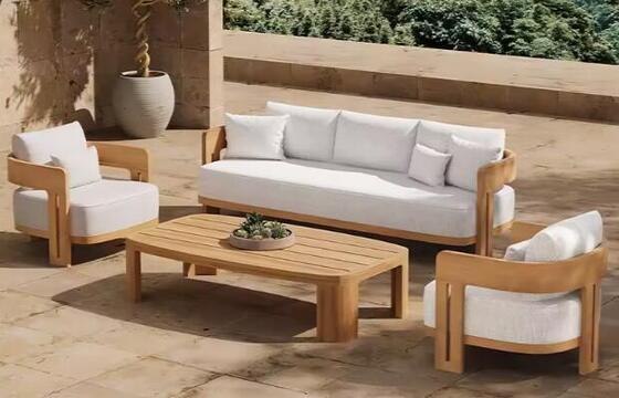 Guter Preis Modernes Teakholz Gartensofa für den Außenbereich Wasserdicht Kissen-Haltbares Terrassenmöbel für Wohnpark Online