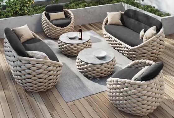 Good price High quality rope Outdoor Garden Sofa Set Waterproof Cushions-Durable Patio Furniture For Apartment online
