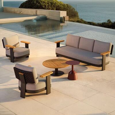 Good price Aluminum frame Teak Sofa Set Furniture outdoor sofa set Patio Garden Sofa Set online