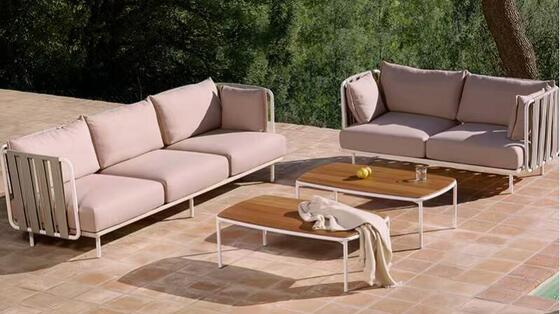 Guter Preis Luxus Gartenmöbel Sofa Set Teak Top Stoff Terrassenmöbel Sofa Set Online