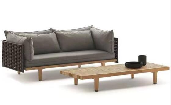 Guter Preis Moderner Stil Teakholz Gartensofa Stuhl Wasserdichter Stoff Outdoor Möbel mit Seil für Hotels und Villen Online