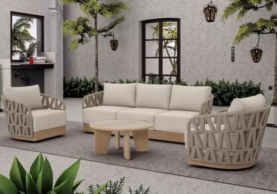 Guter Preis Outdoor-Seil-Sofa Fabrik Direkt Villa Hof Luxus Teakholz Garten Sofagarnitur Online