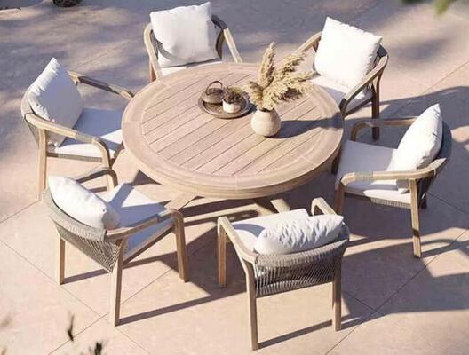 Good price Rope Wicker Rattan Round Dining Table Chair Set Waterproof UV Resistant for Outdoor online
