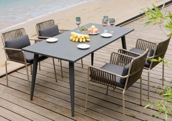 Guter Preis Seil Aluminium Outdoor Essgruppe 6-Sitzer Esstisch und Stuhl Set Online