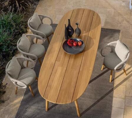 Good price Outdoor Teak Wood Outdoor table 6pcs Chairs Table And Rope Chair online