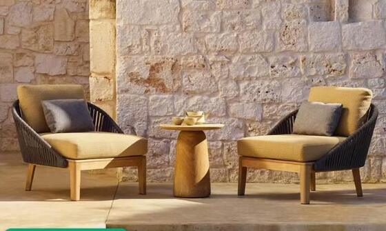 Good price Patio Teak Wood table 2pcs Chairs Table And Rope Chair online