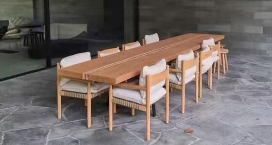 Good price Luxury Modern Style Teak Wood Dining Table 6 Seater Rope Teak Chairs Set online