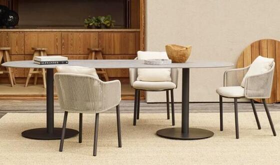 Good price Aluminum material 1pc Dining Table 4 Seater Rope Chairs Set online