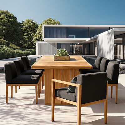 Good price Outdoor Villa teak wood table and chair 8pcs with seat and back cushion online