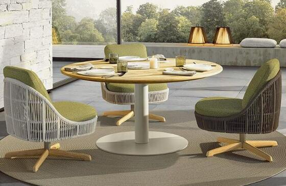 Good price Round design Garden teak wood top table and Rope veaven chairs Patio villa online